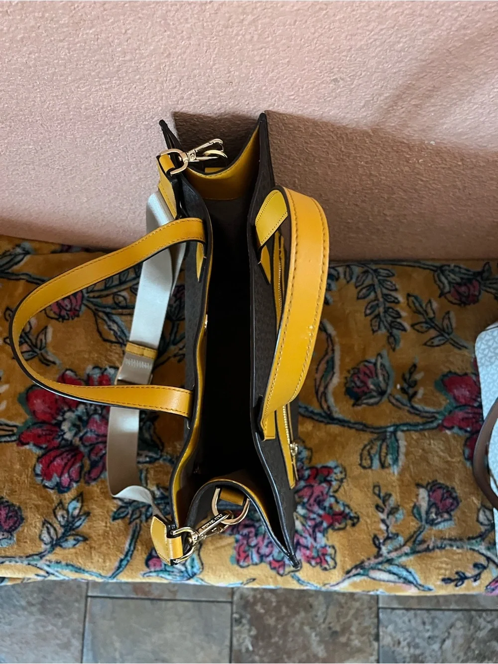 Michael Kors Black Tote with Yellow Trim and Handles